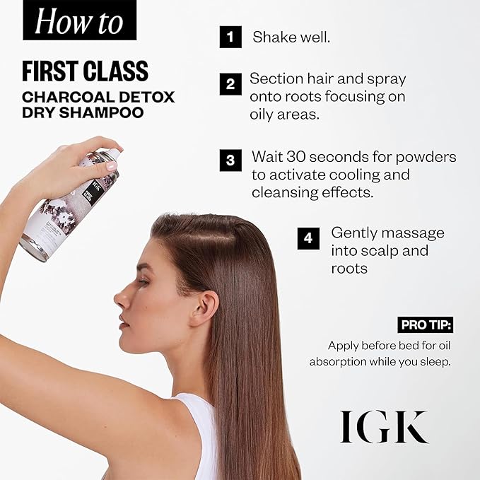 IGK First Class Charcoal Detox Dry Shampoo | Deep Cleansing, Oil & Odor Absorbing | Adds Volume & Texture | For All Hair Types | 6.3 oz (Pack of 2)
