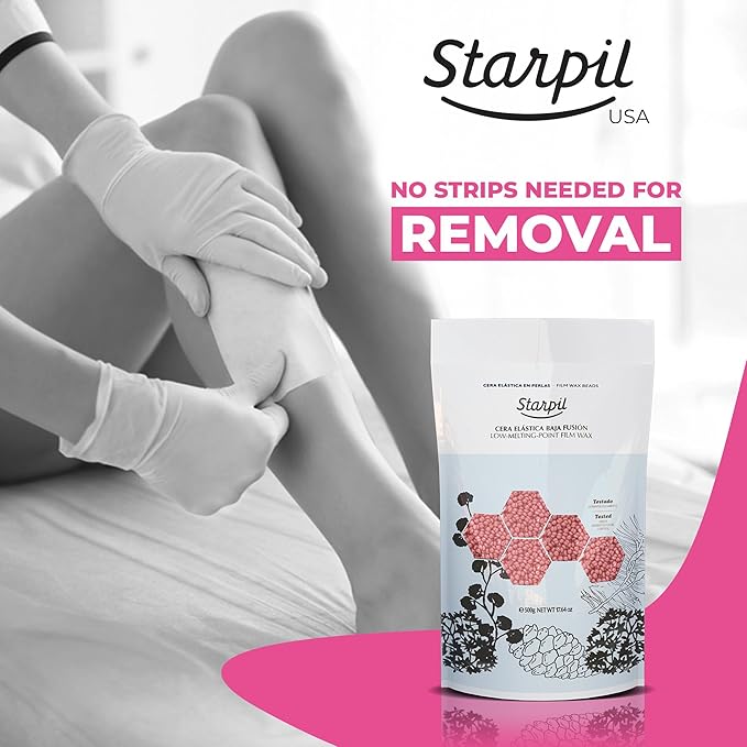 Starpil 500g / 1.1 lb Pink Hard Wax Beads for Painless Hair Removal - Stripless Polymer Blend Low Temperature Wax for Face, Bikini, Brazilian, Legs, Underarms, Back and Chest