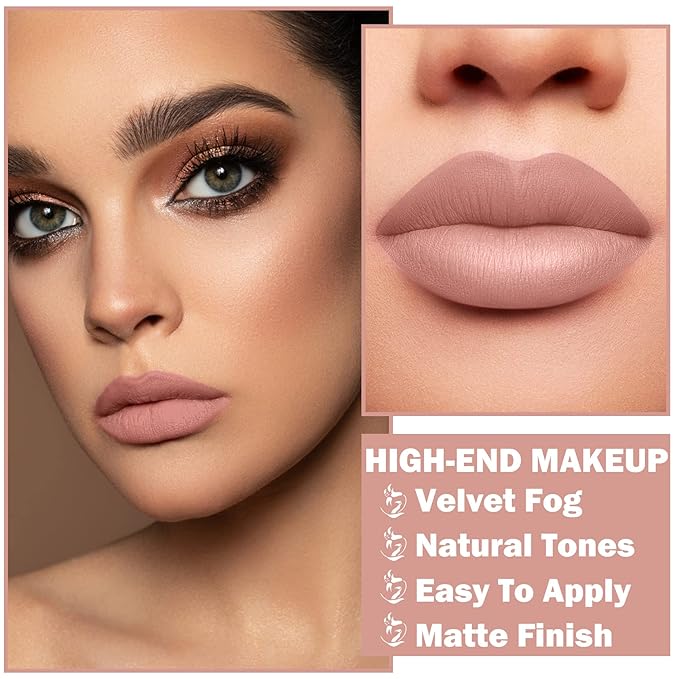 Matte Nude Lipstick Silky Velvet Lip Gloss Nude Lip Stain Paper Tube Lipsticks Non-Stick Cup,Waterproof Long Lasting Matte Lipstick for Women Daily Professional Lip Makeup-06 Rose Bean Paste