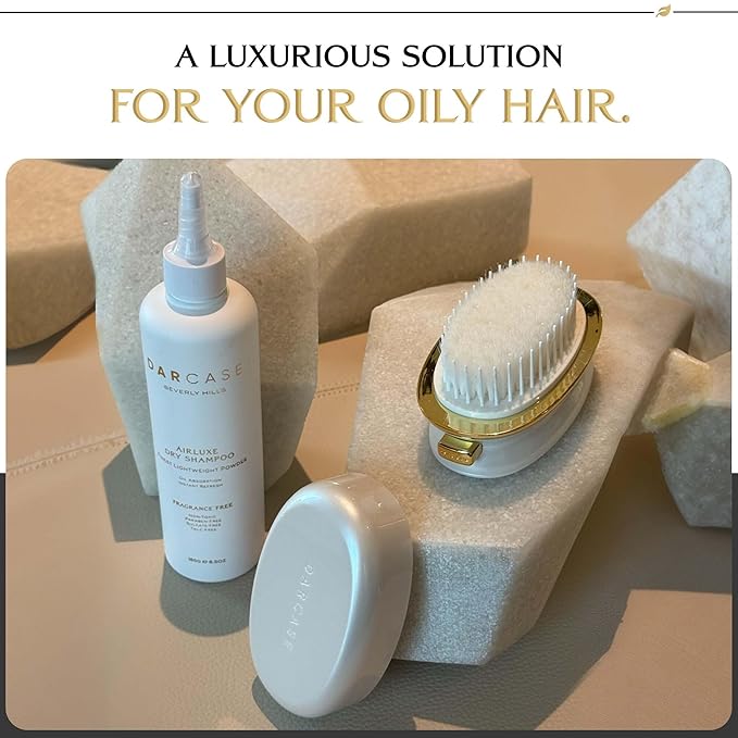 DARCASE Dry Shampoo Powder with Refillable Dry Shampoo Brush - Travel Size Powdered Shampoo Brush - Travel Essentials for Women - Pre-Filled 30ml Unscented Hair Powder Brush & 6.5oz Unscented Bottle