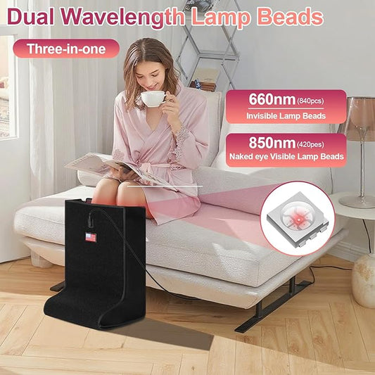 Red-Light-Feet-Legs-Therapy,2025 Upgraded 420 Dual Wavelength LED,4 Modes Infrared Light Therapy Consisting of Adjustable Power and Time Controller,Relieves Foot,Legs and Ankle Pain(13.8*11*18.1IN)