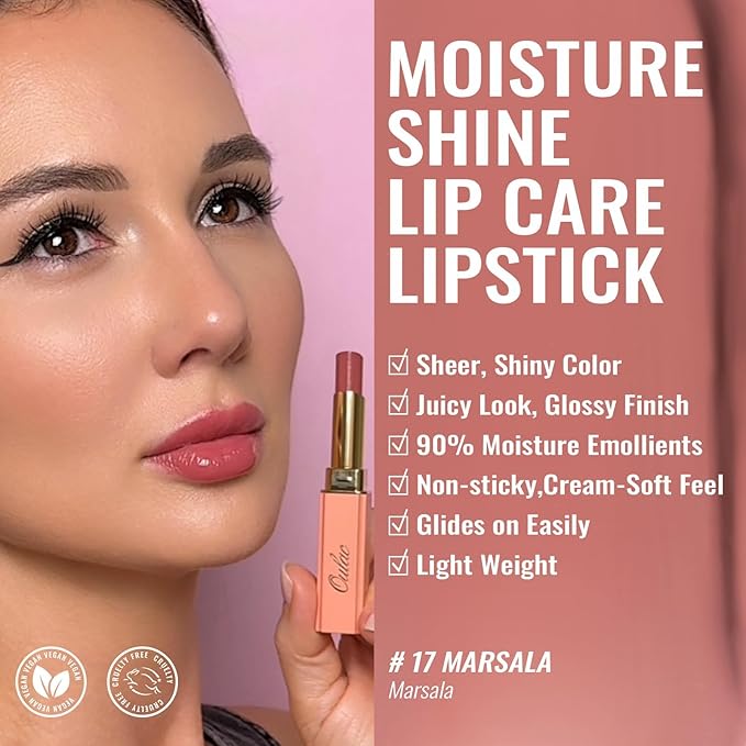 Oulac Shine Red Lipstick for Women, 2 in 1 Glossy Light Red Tinted Lip Balm, Hydrating Lipstick for Dry Lips, Moisture Shine Juicy Finish Vegan 2.2g/0.07oz (17)