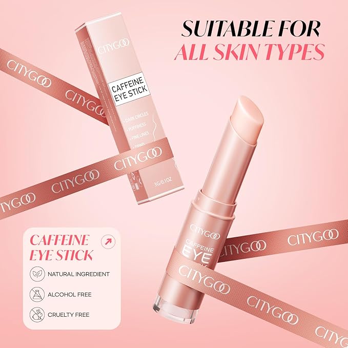 CITYGOO Caffeine Eye Cream Stick: Anti-Aging Firming & Moisturizing Balm for Dark Circles Puffiness & Eye Bags - Travel-friendly for Women (Pink)