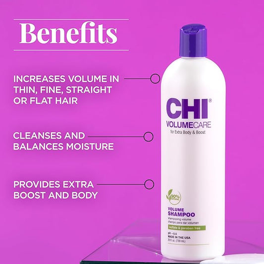 CHI VolumeCare Volumizing Shampoo, Increases Volume on Thin, Fine, or Flat Hair, Balances Moisture, Sulfate, Paraben, & Cruelty-Free, 25 Oz