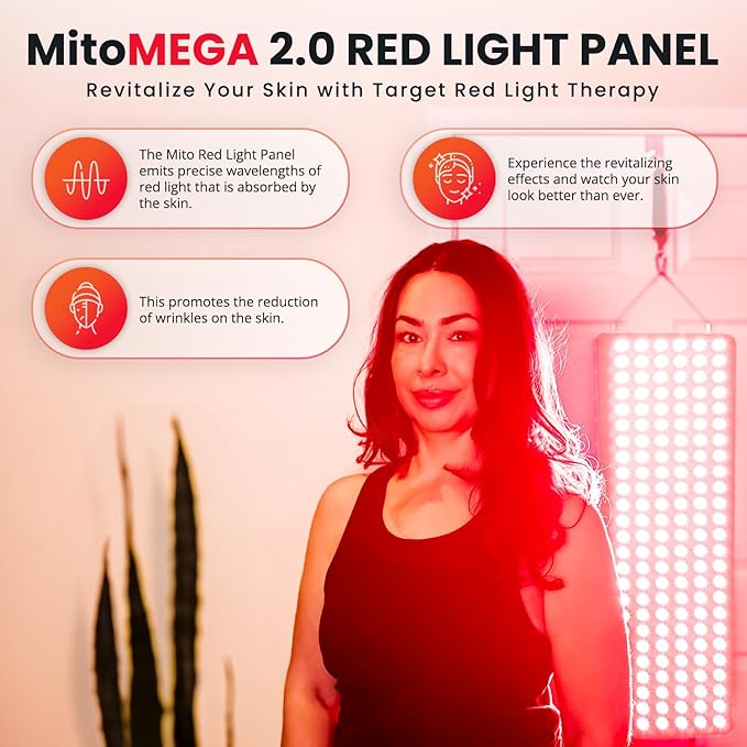 Mito Red Light - MitoMEGA 2.0 Red Light Panel - Red Light Therapy for Face and Neck – Red Light Therapy Panel - Red Light & Near Infrared Red Light Therapy - at-Home Red Light Therapy for Body