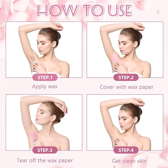 Blulu 400 Wax Strips Non Woven for All Skin Types Facial and Body Hair Removal Wax Paper Strips Epilating for Leg, Chest, Back, Intimate Area And Face 10 x 3.8 cm(Pink)