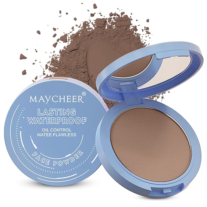 Maycheer Face Powder, Maycheer Setting Powder, Lasting Waterproof Oil Absorbing Pressed Powders Compact for Face (08# GRAYISH BROWN)