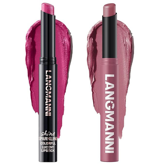 Jolilab 2Pcs Glitter Lip Kit - Velvet Matte & Nude Matte Lipstick + Glitter Lip Gloss/Glitter Lipstick High Pigmented Long-Lasting Waterproof Beauty Cosmetics Gift for Women Girls(#03+08)