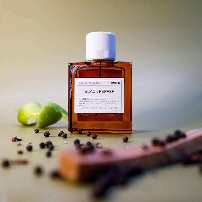 KORRES Eau De Toilette, Black Pepper Fragrance Spray With Lemon, Mandarine & Lime Notes, Lavandin Heart, Cedarwood, Cashmere & Amber Musk Base, Woody Spicy Scent For Women And Men, 1.69 Fl Oz