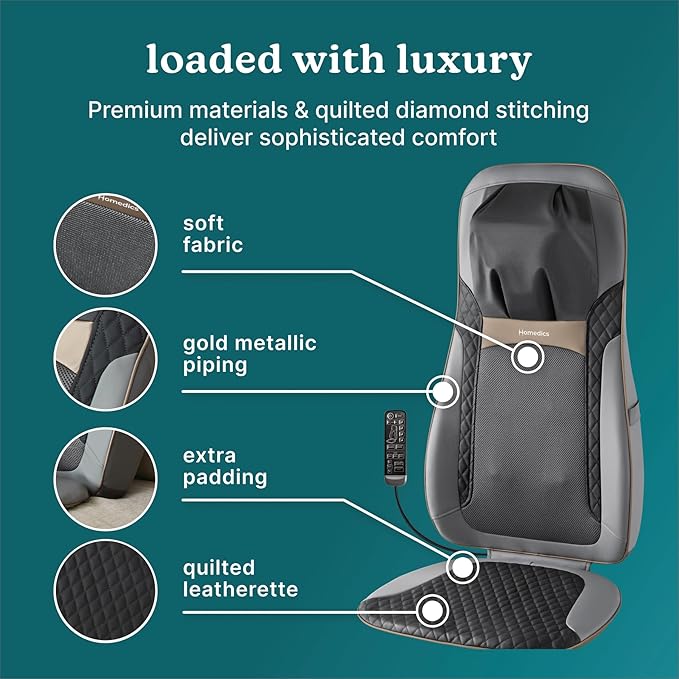 Homedics Back Massager with Heat, Shiatsu Elite II Heated Neck and Back Massage Cushion. 3 Different Massage Styles and 3 Massage Zones. Comes with Controller and Chair Straps