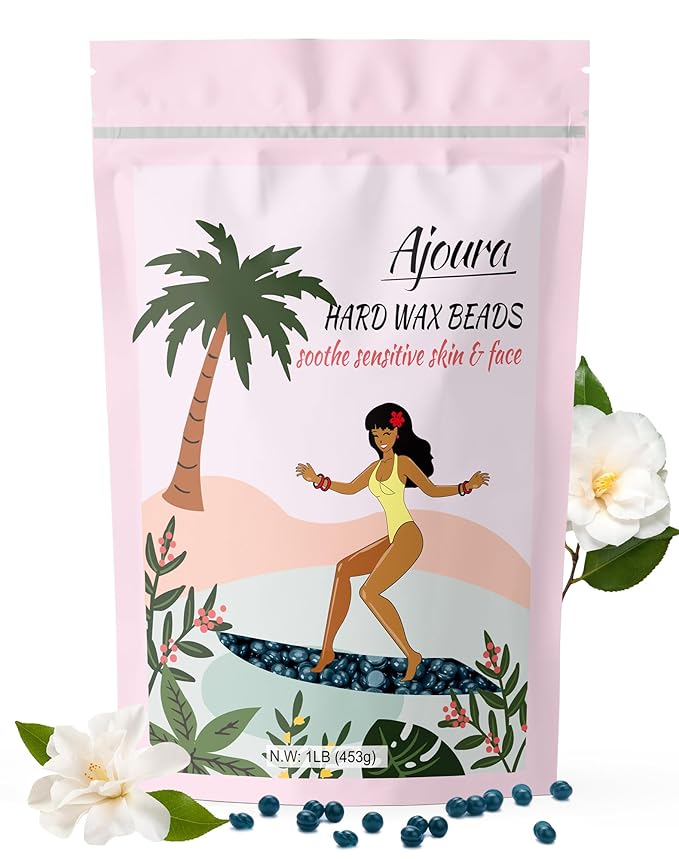 Ajoura Hard Wax Beads, Jasmine Formula for Coarse Hair Removal on Sensitive Skin, Ideal for Face, Brazilian, Bikini, and Underarms, 1lb Refill for Home Wax Kit