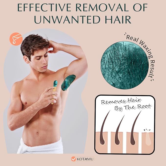 KOTAMU Hard Wax Beads for Hair Removal, 1lb Jasmine Wax Beads for Sensitive Skin Armpit Abdomen Face Leg Full Body Waxing Beans for Women Men at Home Wax Refill (Coarse & Stubborn Hair Formula)