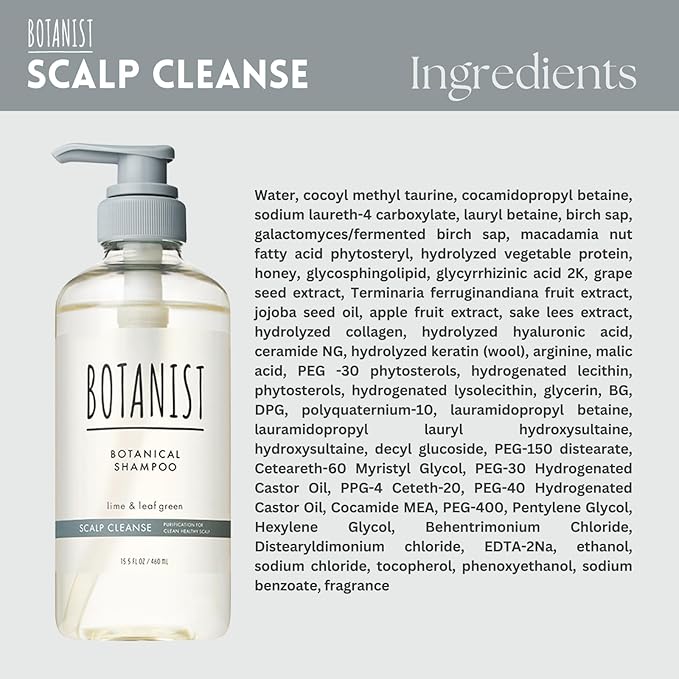 Dry Scalp Shampoo & Itchy Scalp Shampoo for Women & Men with Protein, Collagen, Vitamin E & Ceramide from Japan, Paraben & Sulfate Free SHAMPOO, LIME& GREEN LEAF, SCALP CLEANSE 15.5 Fl Oz