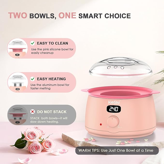 KeShi Waxing Kit for Women and Men, Digital Wax Warmer with 6 Bags Hard Wax Beads, at-Home Hair Removal Wax Kit for Full Body, Face, Eyebrow, Bikini, Legs, Brazilian & Sensitive Skin(Blush Dream)