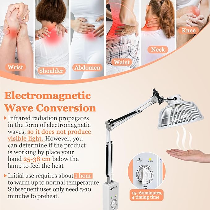 Infrared Lamp-Tdp Far Infrared Mineral Heat Lamp Light Therapy for Body and Facial Pain Back Muscle Aches Arthritis Joint Relief Adjustable Standing Heat Lamp Device(110v 250w)