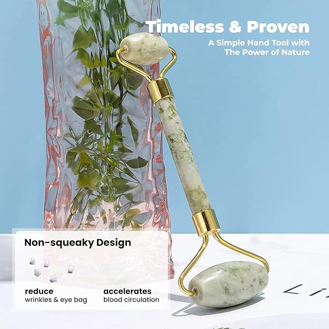 ROSELYNBOUTIQUE Gua Sha Facial Tools & Face Roller Original Face Massager for Puffiness Wrinkless Skin Care Routine - Self Care Gift for Men Women (Jiacui Light Green)