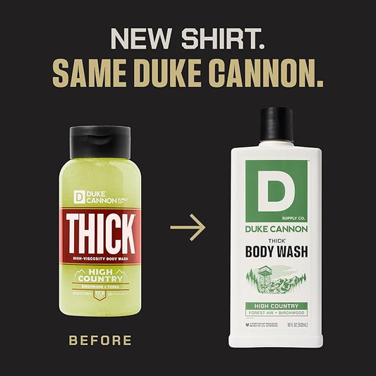 Duke Cannon Supply Co. Mens THICK Body Wash - Free of Sulfate, Paraben, & Phthalates Leaving Skin Soft and Hydrated - High Viscosity Odor Protection - Long Lasting Freshness - High Country (18oz)