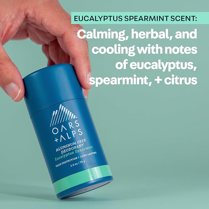 Oars + Alps Deodorant for Men & Women, Aluminum Free Deodorant for Men, Dermatologist Tested, Clean Ingredients, Vegan, Long Lasting, Odor Protection, Eucalyptus Spearmint, 1pk