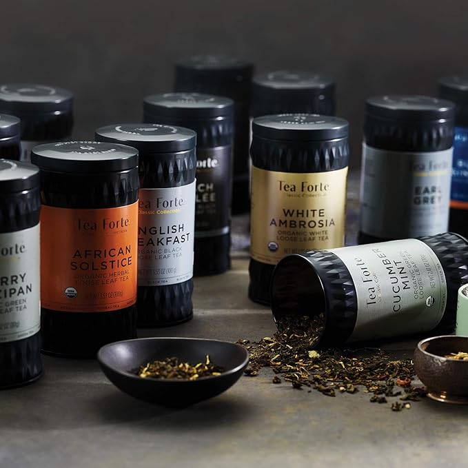 Tea Forte Peach Blossom Premium Organic Loose Leaf Caffeinated White Tea Blend Canister, Makes 35-50 Cups