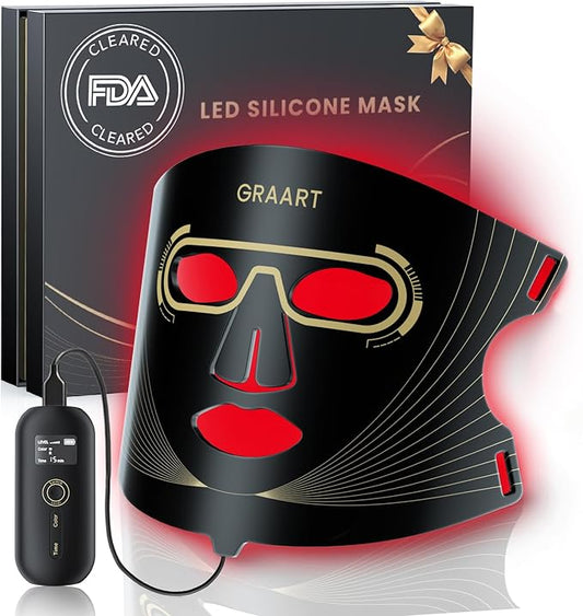 FDA-Cleared Red Light Therapy for Face - Anti-Aging, Wrinkles & Acne with 7 Modes, 850nm Infrared red Light Therapy, LED Face Mask with 432 LEDs,at Home & Travel