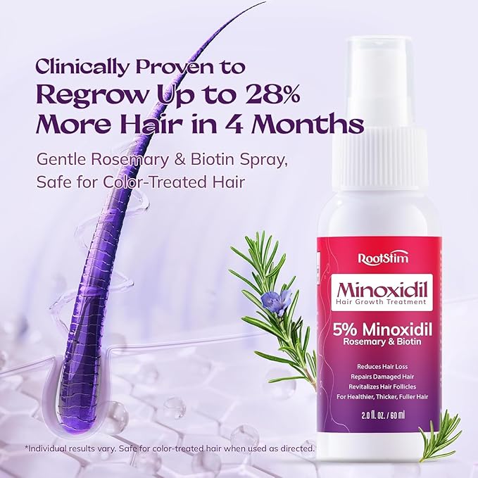 5% Minoxidil Spray for Women Hair Growth: RootStim Extra Strength Hair Regrowth Treatment with Biotin, Caffeine & Peptides for Thinning Hair, Fuller & Healthier Hair - 2 Fl Oz