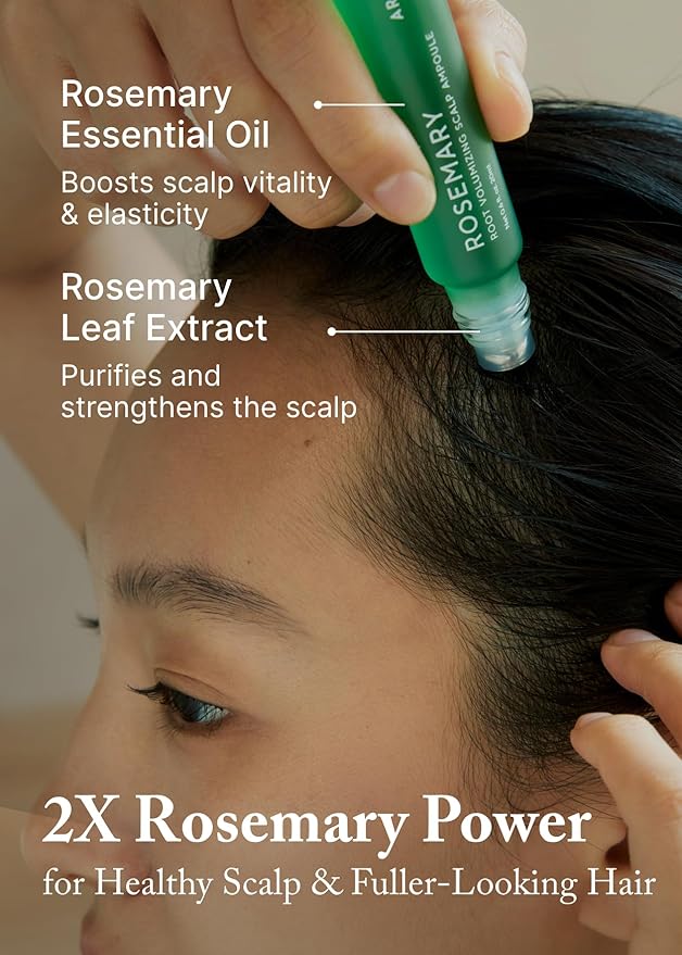AROMATICA Rosemary Root Volumizing Scalp Serum, Hair Growth Serum Roll on, Caffeine 10,000ppm & Rosemary Essential oils 1,400 ppm, Cooling Scalp Korean hair care, Silicon/Paraben/Sulfate‑Free (0.67oz)