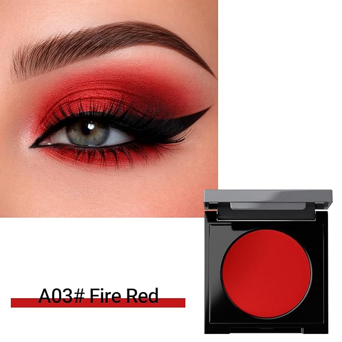 Erinde Bright Red Single Eyeshadow Makeup with Mirror, High Pigment Matte Eye Shadow, Lightweight Blendable Waterproof Eye Shadow Palette Sombra Para Ojos, A03 Fire Red