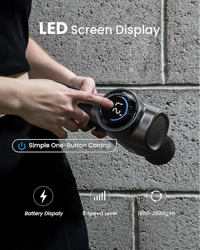 RENPHO Massage Gun with Heat, Portable Muscle Percussion Massager with Bluetooth for Back and Neck, 5 Replaceable Heads, Carry Case, Gifts for Men Women