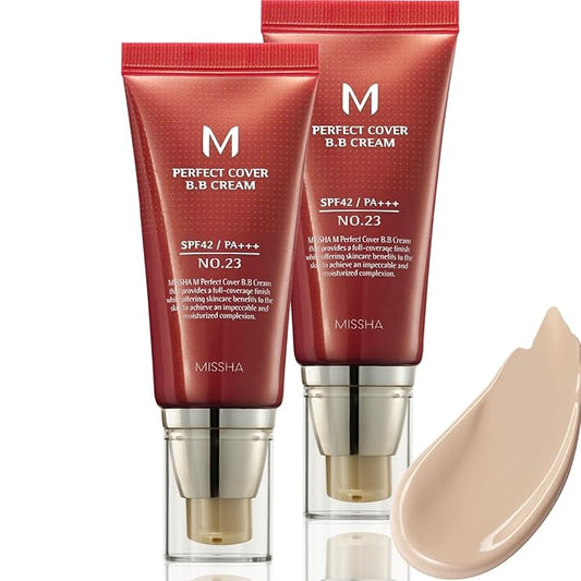 MISSHA M Perfect Cover BB Cream Dual Pack No.23 Natural Beige -Light/Medium with Cool/Neutral Undertone SPF 42 PA +++ 1.69 Fl Oz - Tinted Moisturizer for face with SPF valentines day gifts for her