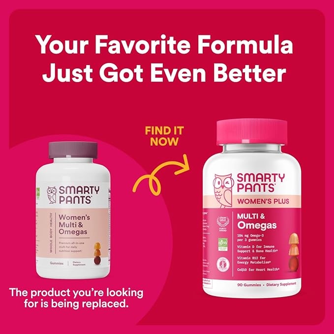 SmartyPants Women's Multivitamin Gummies: Omega 3 Fish Oil (EPA/DHA), Methylfolate, CoQ10, Vitamin D3, C, Vitamin B12, B6, A, K & Zinc, Inositol, Gluten Free, 180 Count (30 Day Supply)