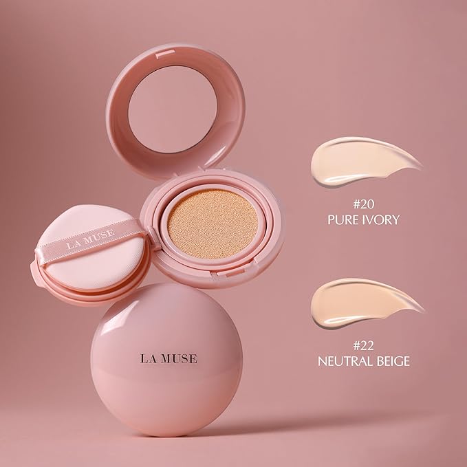 LA MUSE Glow Cushion Foundation No.22 Neutral Beige | Matches Your Skin Tone Perfectly | 65% Hyaluronic Acid Formula Moisturizes Dry Skin | Radiant Glow with Smooth Texture | Light to Medium Coverage