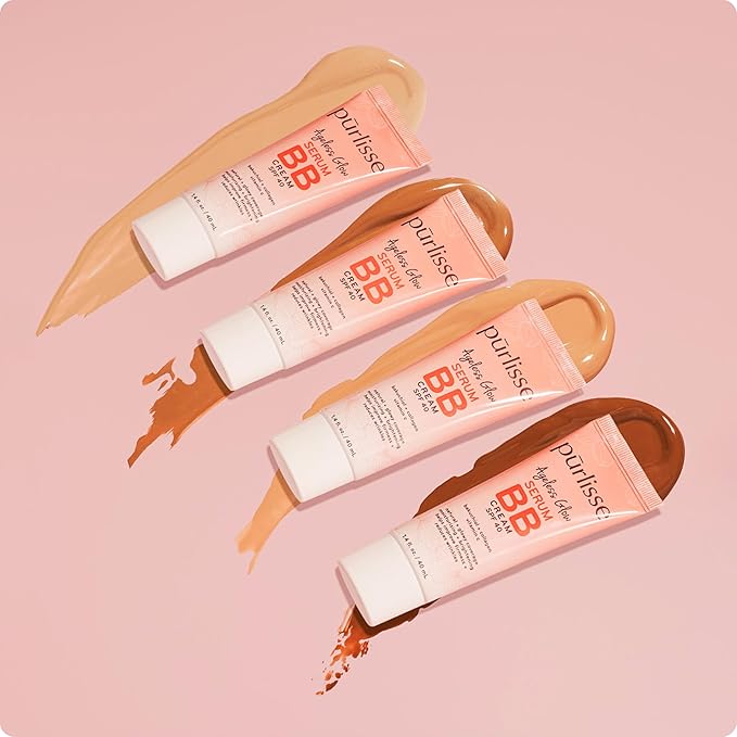 pūrlisse Ageless Glow Serum BB Cream SPF 40 - Glow BB Cream with SPF Enriched with Bakuchiol & Vitamin C to Help Improve Firmness & Reduce Wrinkles for Dewy Skin - Light Warm (1.4 oz)