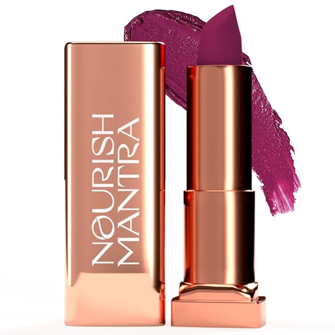 NOURISH MANTRA Creamy Matte Lipstick - Jamun Crush | Non-drying, Highly Pigmented | Matte Finish | Enriched with Castor Oil & Vitamin E | Lipstick for Women | 4 g