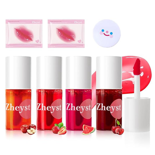Lip Tint Stain Mini Liquid Lipstick Korean Lip Gloss Moisturizing Natural Long Lasting Waterproof Lightweight Non-sticky Multi-Purpose Lips & Cheeks High Pigment Vivid Color 4 Colors Set Cruelty-free