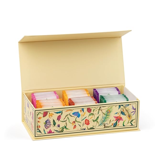 Organic India Tea Sampler Box Variety Pack - Tulsi Herbal Tea Gift Set, Hot Tea Assortment, Holy Basil, Ashwagandha, Turmeric Ginger, Sweet Rose, Original, Sleep, Masala Chai - 60 Tea Bags