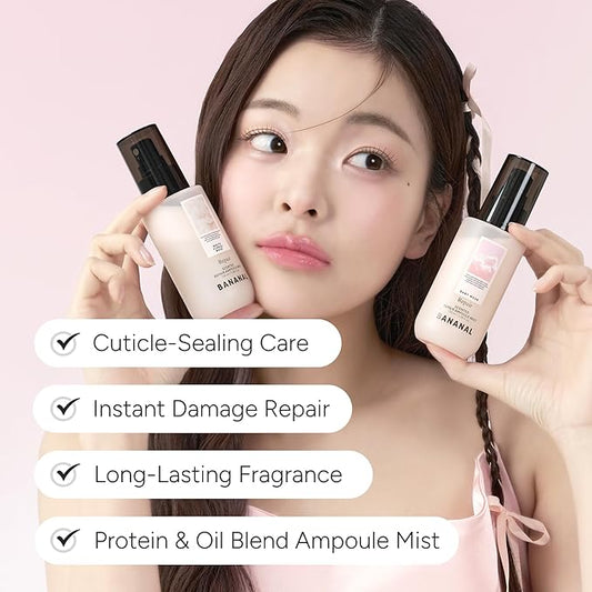 Korean Hair Serum Mist – Argan Oil & Silk Protein Ampoule for Nourishing, Frizz Control & Glass Hair Shine – Baby Musk, 100ml / 3.38 fl oz