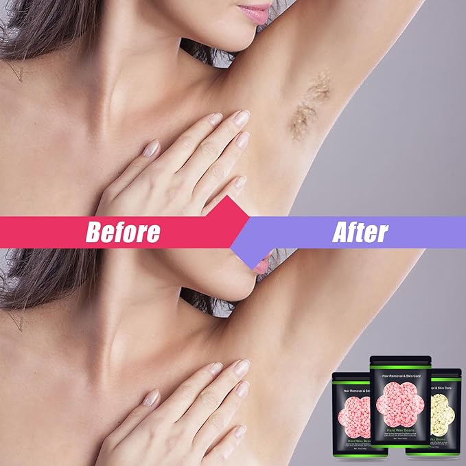 Wax Beads for Hair Removal 10.5oz (300g), Auperwel Hard Wax Beads Beans for Sensitive Skin Brazilian Waxing, Face, Bikini, Eyebrow, Legs, Painless for Women Men, 3 packs Kit with 10 Sticks