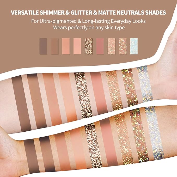 Naked Eyeshadow Palette 9 Colors Neutral Nude Matte Shimmer Glitter Eye Shadow Pallet High Pigmented Ultra-Blendable Naturing-Looking Waterproof Long Lasting Makeup Palette