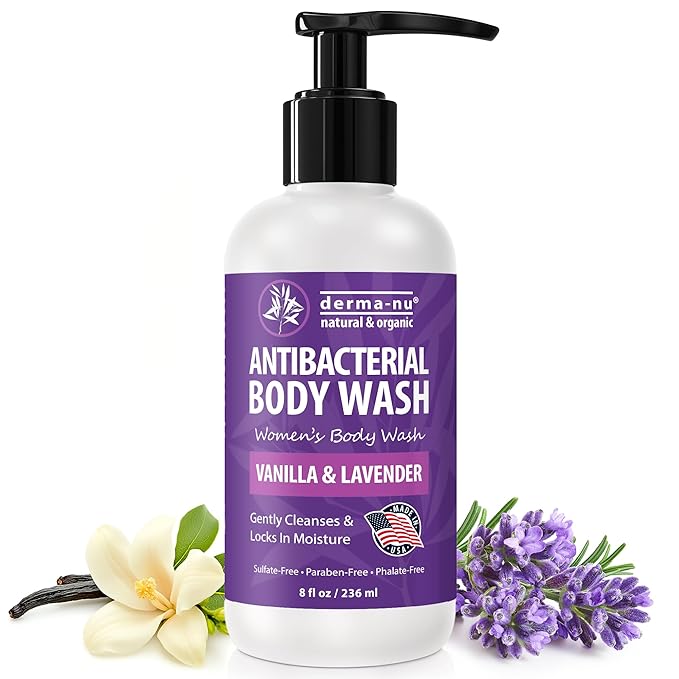 Antibacterial Body Wash for Women – Tea Tree Body Wash for Jock Itch, Athlete’s Foot, Eczema & Back Acne – Deep Cleansing & Nourishing – Relaxing Lavender & Vanilla Scent Safe for All Skin Types 8oz