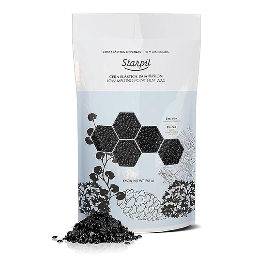 Starpil Wax 500g / 1.1 lb Bag Black Hard Wax Beads for Hair Removal, Stripless Wax Polymer Blend, Low Temperature Film Wax Beans for Face, Body, Bikini, Brazilian, Legs, Underarm, Back, Chest.