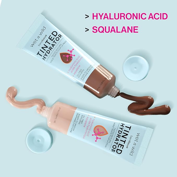 wet n wild Bare Focus Tinted Hydrator Tinted Skin Veil, Lightweight Buildable Coverage with Hyaluronic Acid & Vegan Squalane, Semi-Matte Finish, Cruelty-Free - Medium Deep