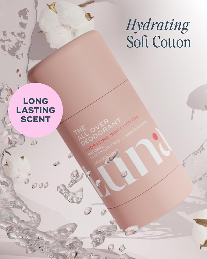 Luna Daily The All Over Deodorant™ Stick | Hydrating Natural Deodorant for Women | Aluminum-Free, Non-Staining & pH-Balanced | Soft Cotton Scent | With Hyaluronic Acid & Prebiotics, 2.4 oz