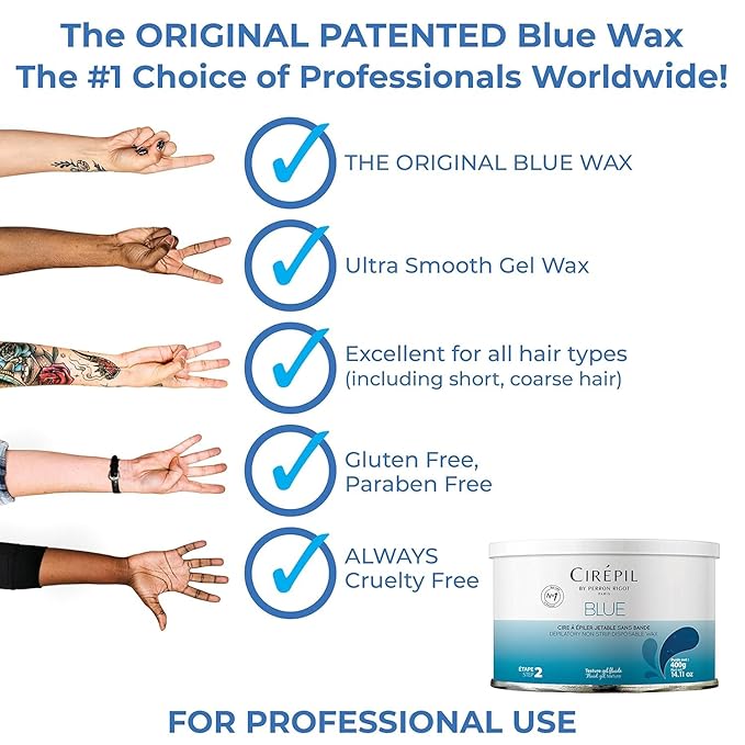Cirepil - Blue - 400g / 14.11 oz Hard Wax Tin - Face & Body Wax, Unscented & No Strip Needed - Perfect for Sensitive Skin & Brazilian Waxing - Fluid Gel Texture, Easy Hair-Removal