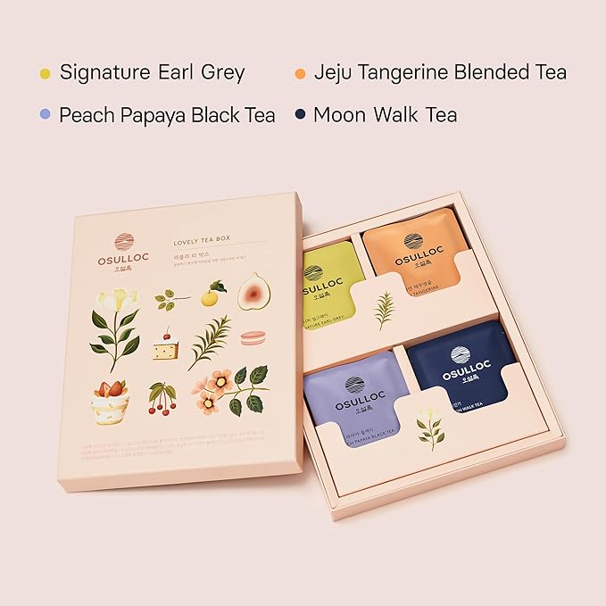 OSULLOC Lovely Tea Gift Box Set (12 count, 4 flavors x 3 EA) | Premium Blended Tea from Jeju | Korean Tea Sampler | Fruit Tea Variety Pack | Pyramid Tea Bag Series