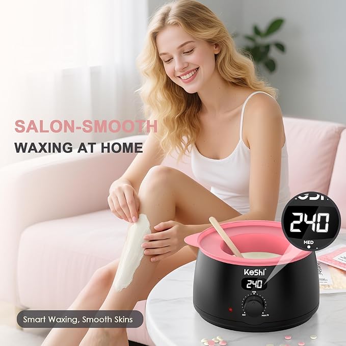 KeShi Waxing Kit for Women and Men, Digital Wax Warmer with 6 Bags Hard Wax Beads, at-Home Hair Removal Wax Kit for Full Body, Face, Eyebrow, Bikini, Legs, Brazilian & Sensitive Skin(Graphite)