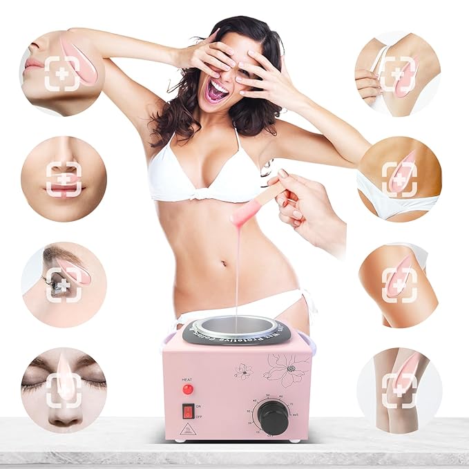 Portable Wax Warmer Machine for Painless Hair Removal, Women Men Professional Wax Heater with Adjustable Temperature Set, 20pcs Sticks (Pink - Single Pot)