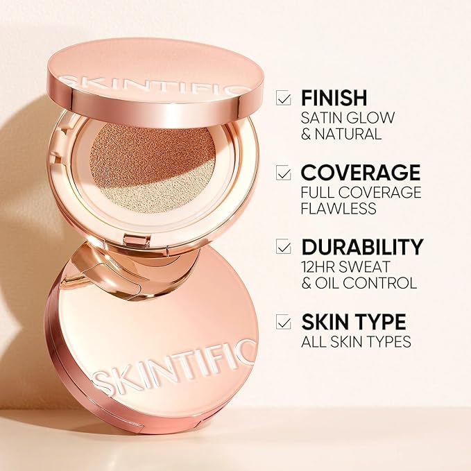 Full Coverage Cushion Foundation, Weightless, Skin Fit, Satin Glow Finish, Oil-Control Waterproof Foundation, Sweatproof Flawless BB Cream CC Korean Makeup Buildable