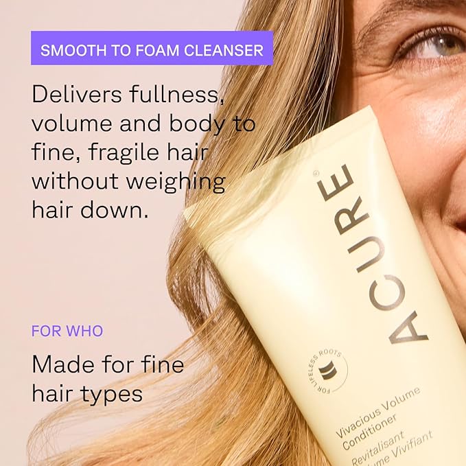 Acure Vivacious Volume Conditioner - Volumizing Conditioner for Women & Men, Lightweight & Moisturizing for Fine, Thinning Hair, Boost & Lift Thin Hair, Paraben & Sulfate Free, Vegan- 8 fl oz (2 Pack)