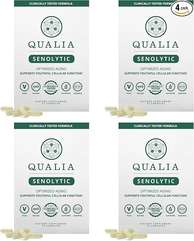 Qualia Life Sciences Qualia Senolytic Ultimate Formula for Enhanced Cell Repair&Rejuvenation 2-Day Aging&Longevity Support Regimen w. Fisetin,Quercetin, Piperlongumine,Senactiv,Curcumin(Pack of 4)