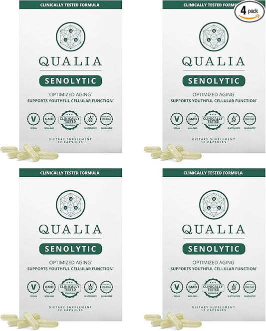 Qualia Life Sciences Qualia Senolytic Ultimate Formula for Enhanced Cell Repair&Rejuvenation 2-Day Aging&Longevity Support Regimen w. Fisetin,Quercetin, Piperlongumine,Senactiv,Curcumin(Pack of 4)